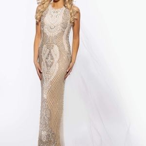 Sherri Hill beaded nude and silver gown